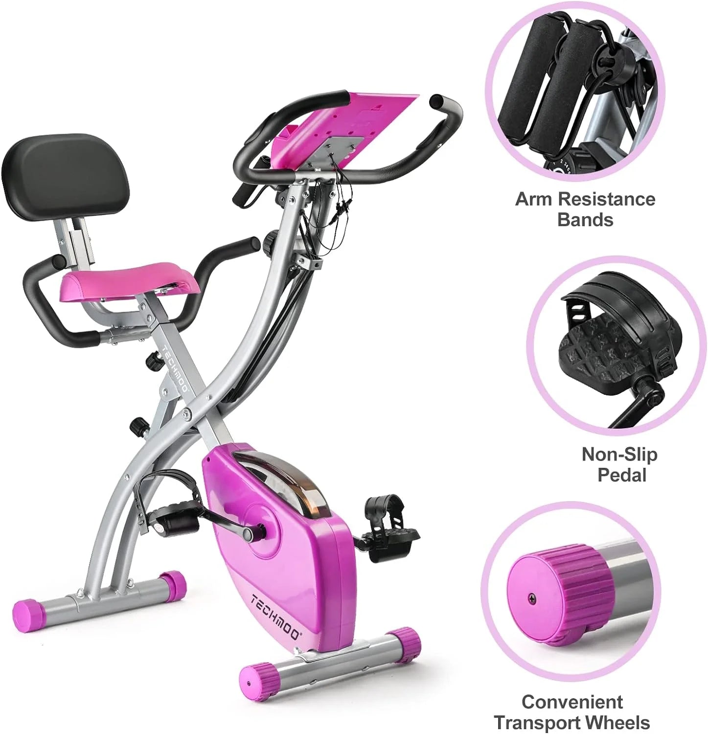 Folding Exercise Bike Portable Upright Adjustable Backrest Cycling Recumbent Stationary Bike Slim Indoor Workout Fitness Cardio Foldable Exercise Bicycle Machine with Pulse Sensor LCD Monitor